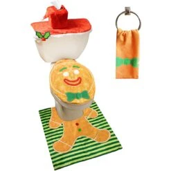 5 Pieces Christmas Gingerbread Theme Bathroom Decoration Set