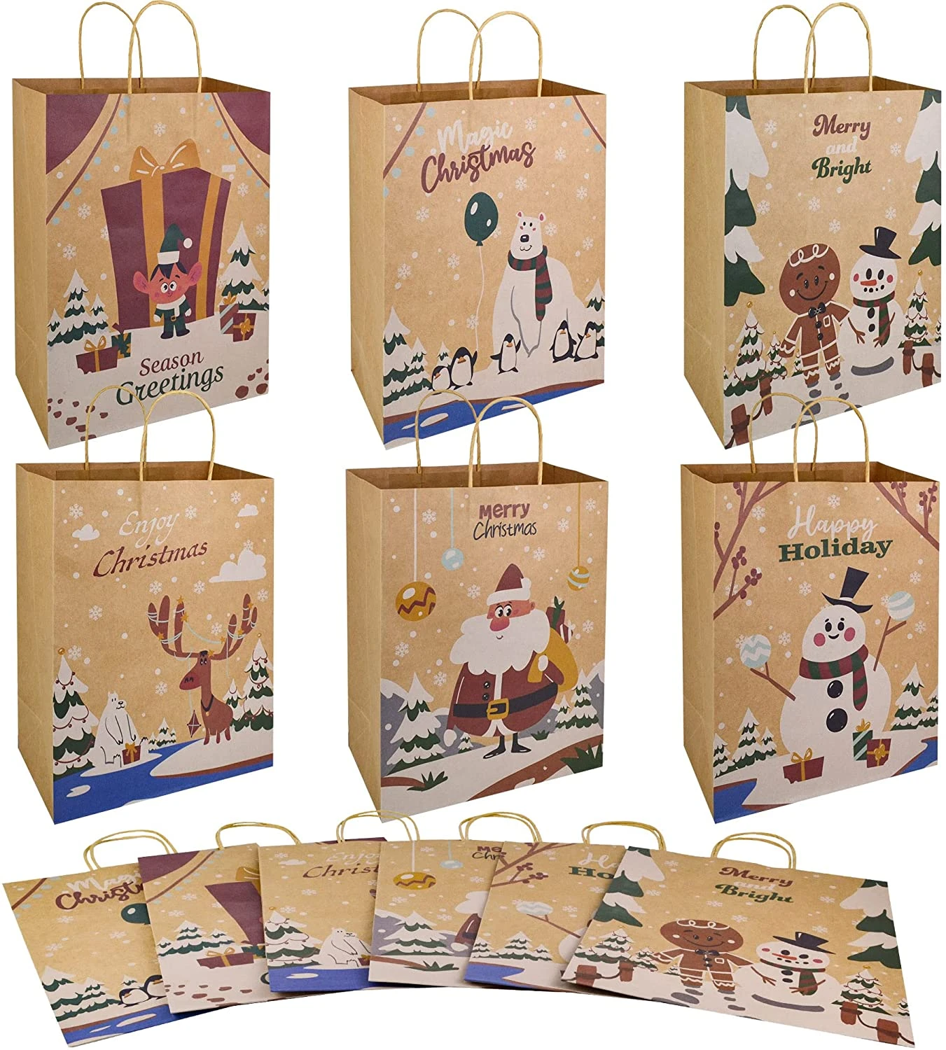 Christmas Kraft Paper Gift Bags With Twine Handles, 24 Pcs 3 Christmas Kraft Paper Gift Bags With Twine Handles, 24 Pcs