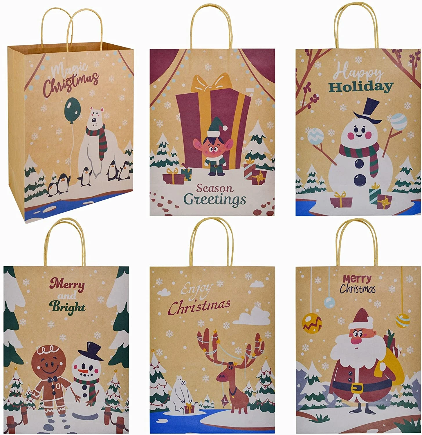 Christmas Kraft Paper Gift Bags With Twine Handles, 24 Pcs 6 Christmas Kraft Paper Gift Bags With Twine Handles, 24 Pcs - Image 4
