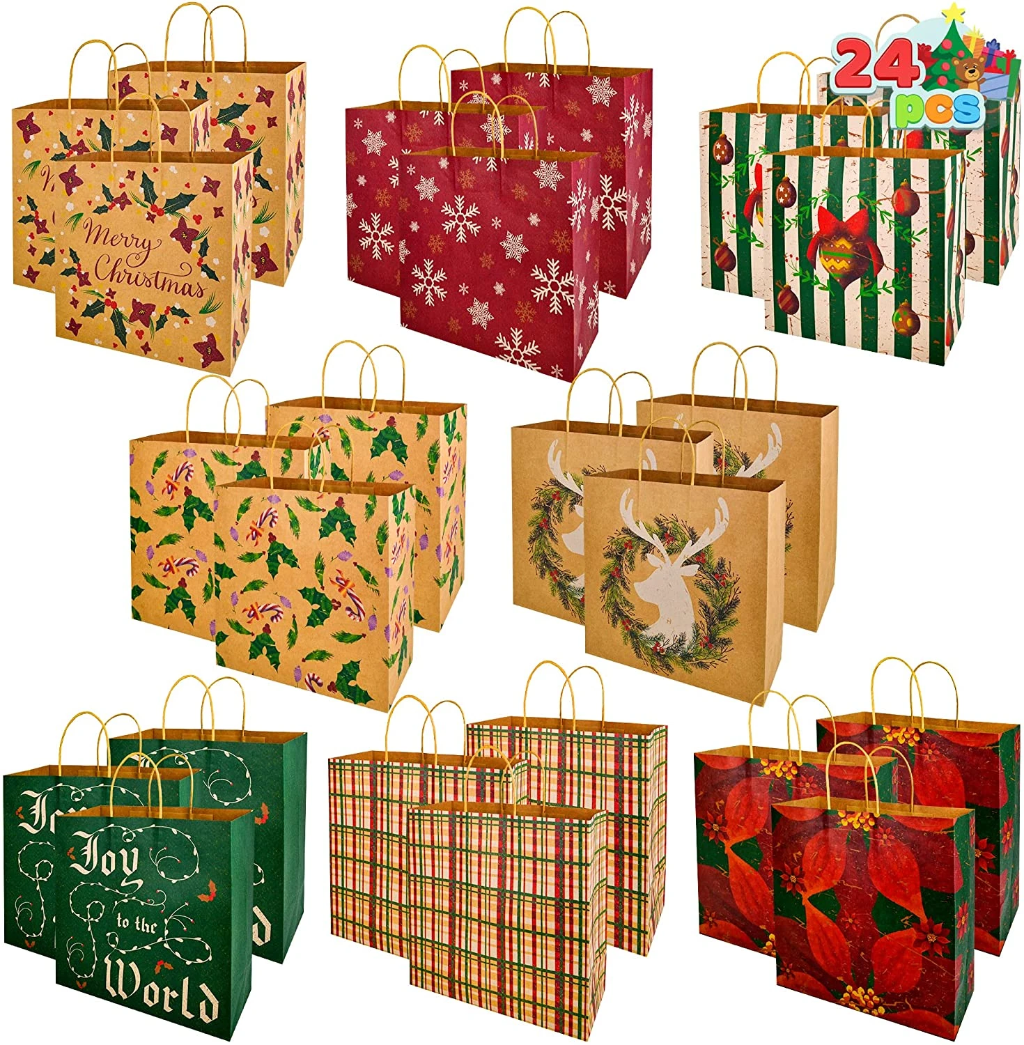 Large Pack Christmas Kraft Paper Bags With 8 Generic Vintage Drawstring, 24 Pcs 4 Large Pack Christmas Kraft Paper Bags With 8 Generic Vintage Drawstring, 24 Pcs - Image 2