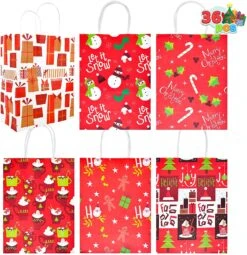Christmas Red Themed Kraft Paper Gift Bags, 36 Pcs 12 Christmas Red Themed Kraft Paper Gift Bags, 36 Pcs -Xmas Supplies Shop 14062