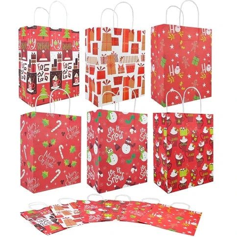 Christmas Red Themed Kraft Paper Gift Bags, 36 Pcs 3 Christmas Red Themed Kraft Paper Gift Bags, 36 Pcs