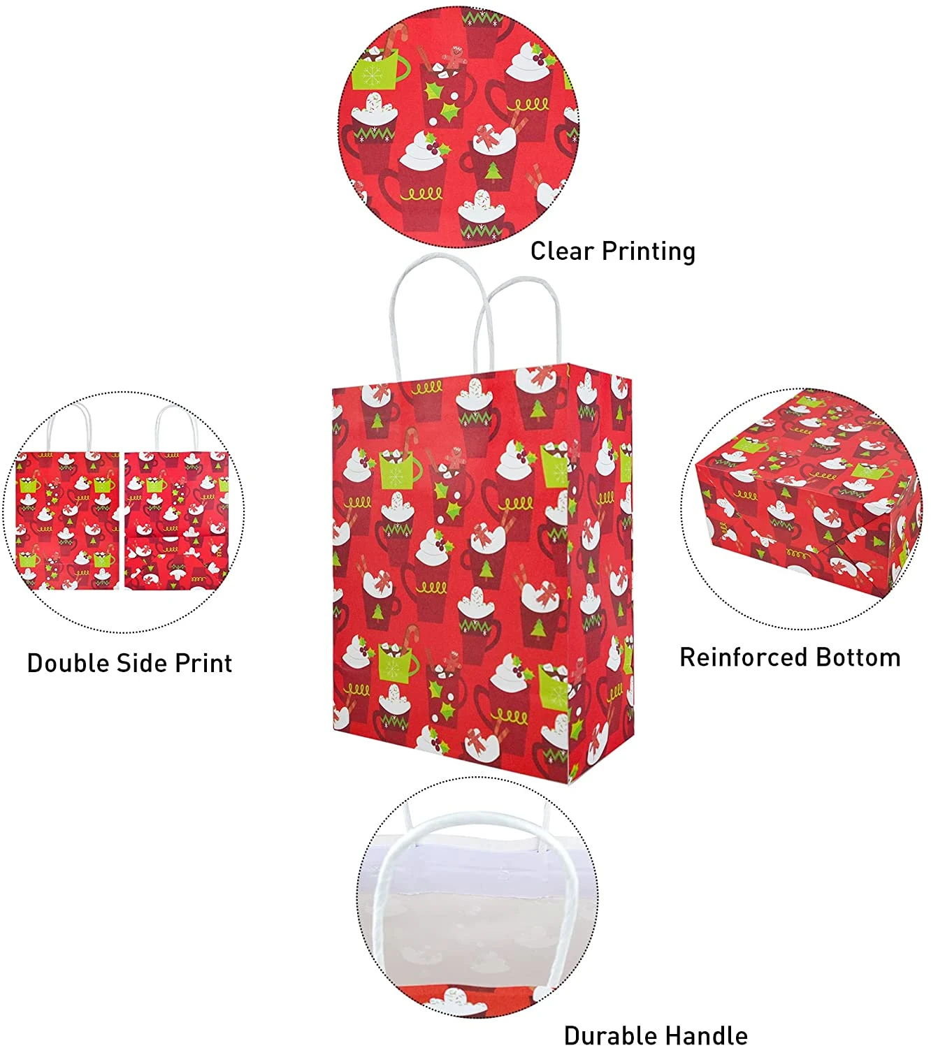 Christmas Red Themed Kraft Paper Gift Bags, 36 Pcs 7 Christmas Red Themed Kraft Paper Gift Bags, 36 Pcs - Image 5