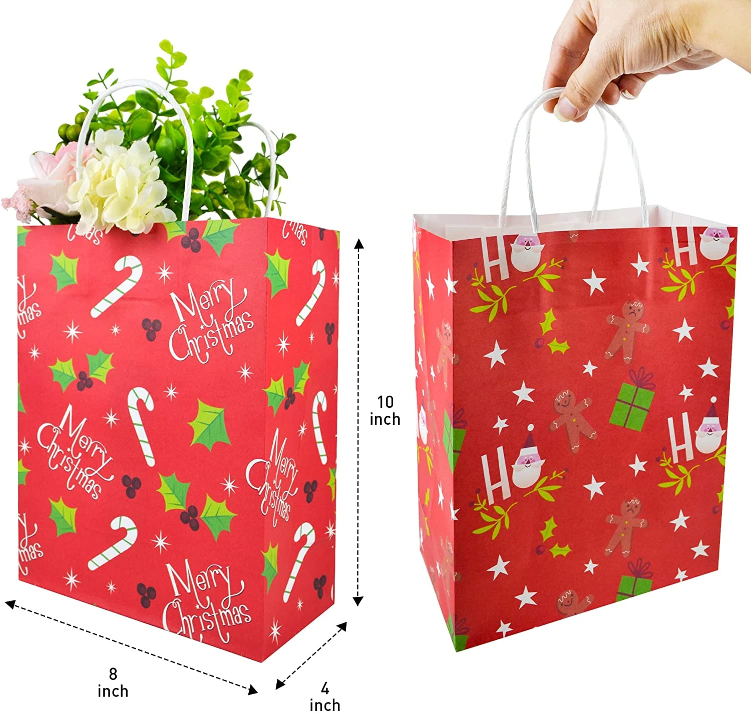 Christmas Red Themed Kraft Paper Gift Bags, 36 Pcs 8 Christmas Red Themed Kraft Paper Gift Bags, 36 Pcs - Image 6