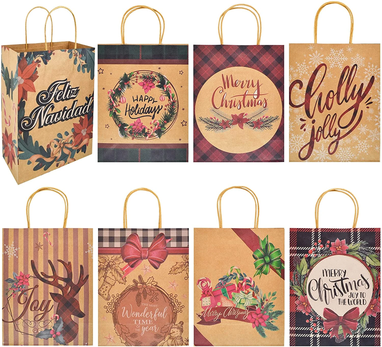 Christmas Vintage Style Gift Bag, 24 Pcs 3 Christmas Vintage Style Gift Bag, 24 Pcs