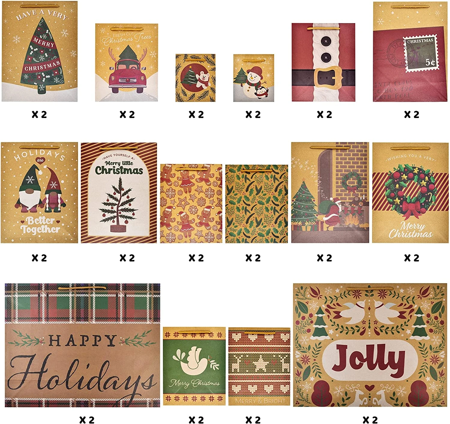 Assorted Christmas Prints Gift Bags, 32 Pcs 4 Assorted Christmas Prints Gift Bags, 32 Pcs - Image 2