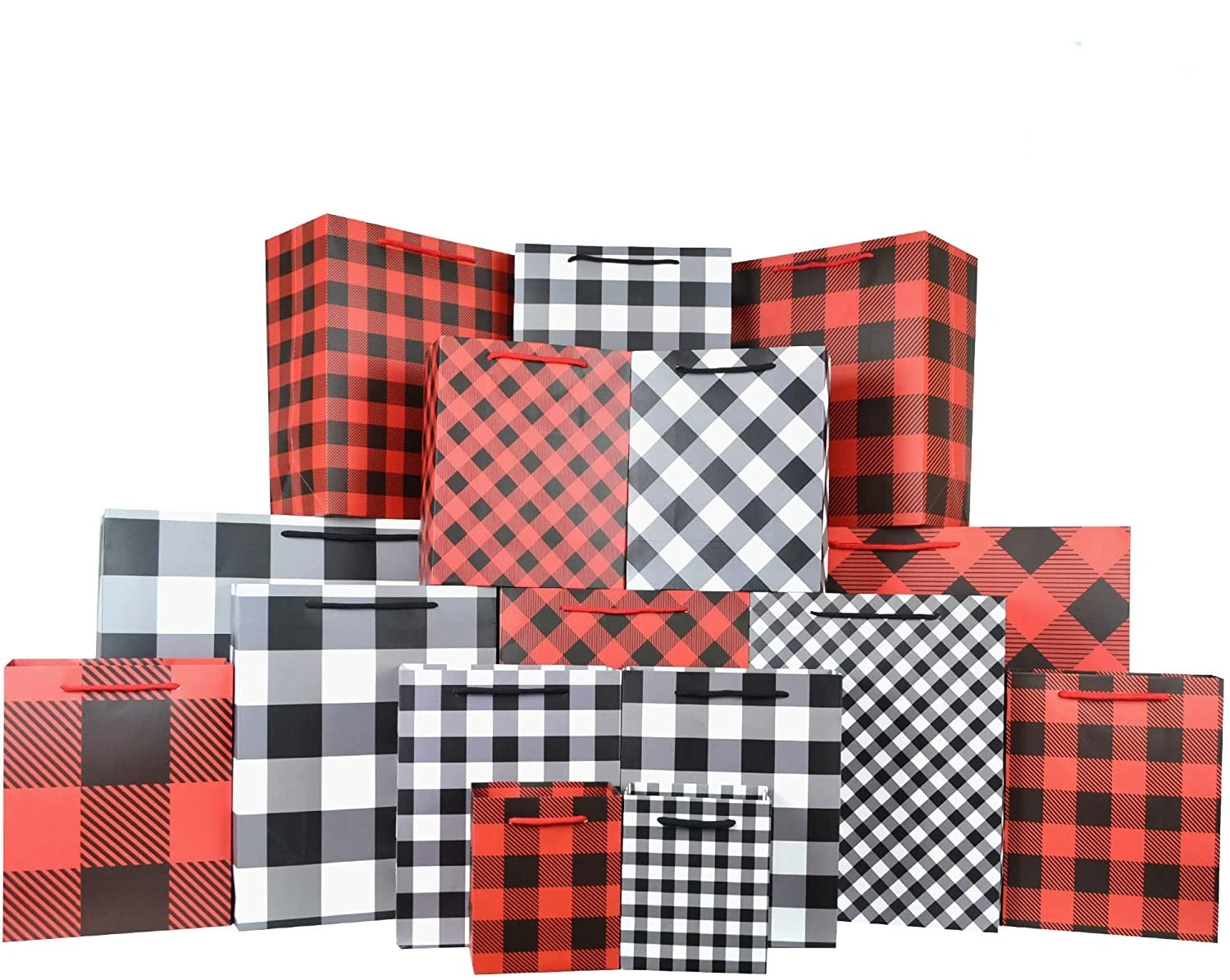 Christmas Red & Black Plaid Bag, 32 Pcs 3 Christmas Red & Black Plaid Bag, 32 Pcs