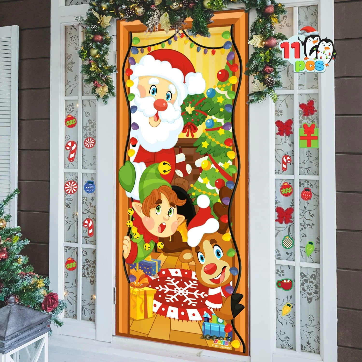 Christmas Door Cover With Window Clings 3 Christmas Door Cover With Window Clings