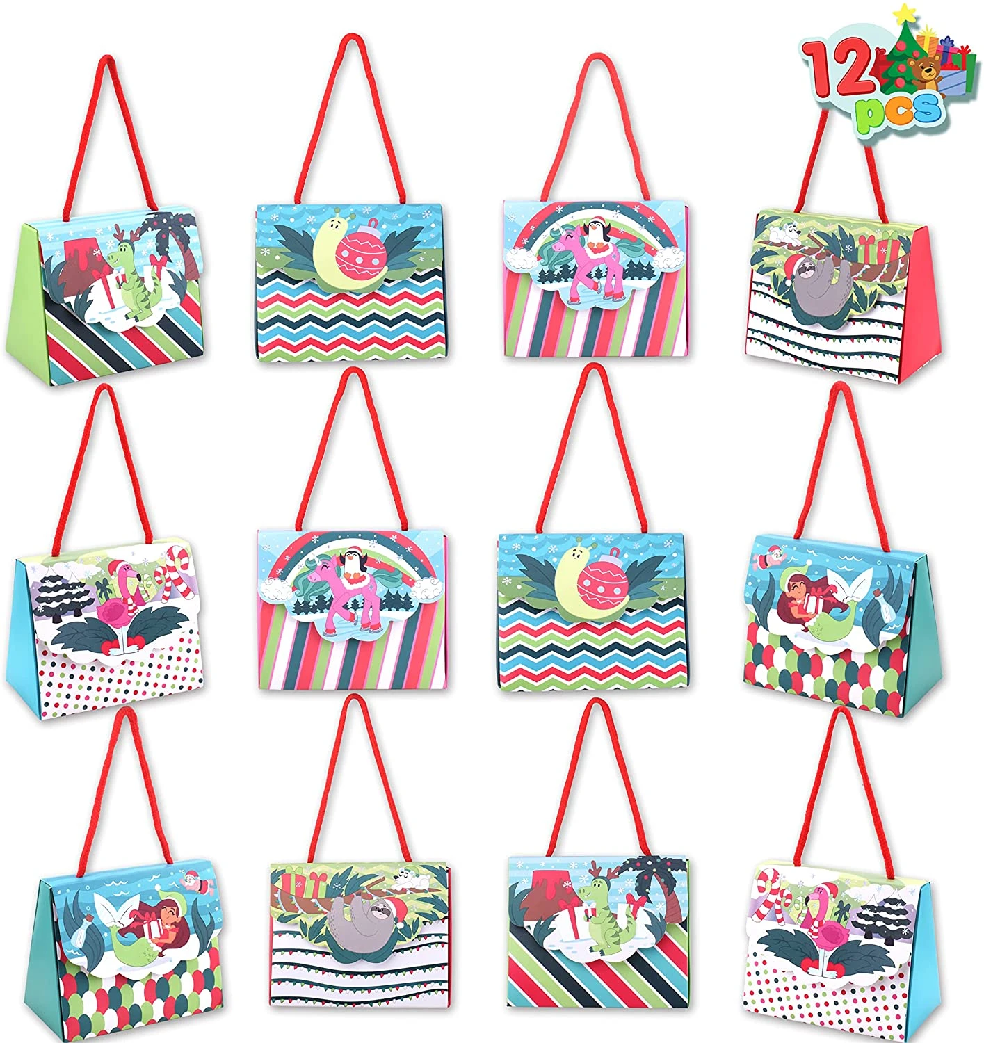 6 Designs Drawstring Christmas Treat Box Set, 12 Pcs 5 6 Designs Drawstring Christmas Treat Box Set, 12 Pcs - Image 3