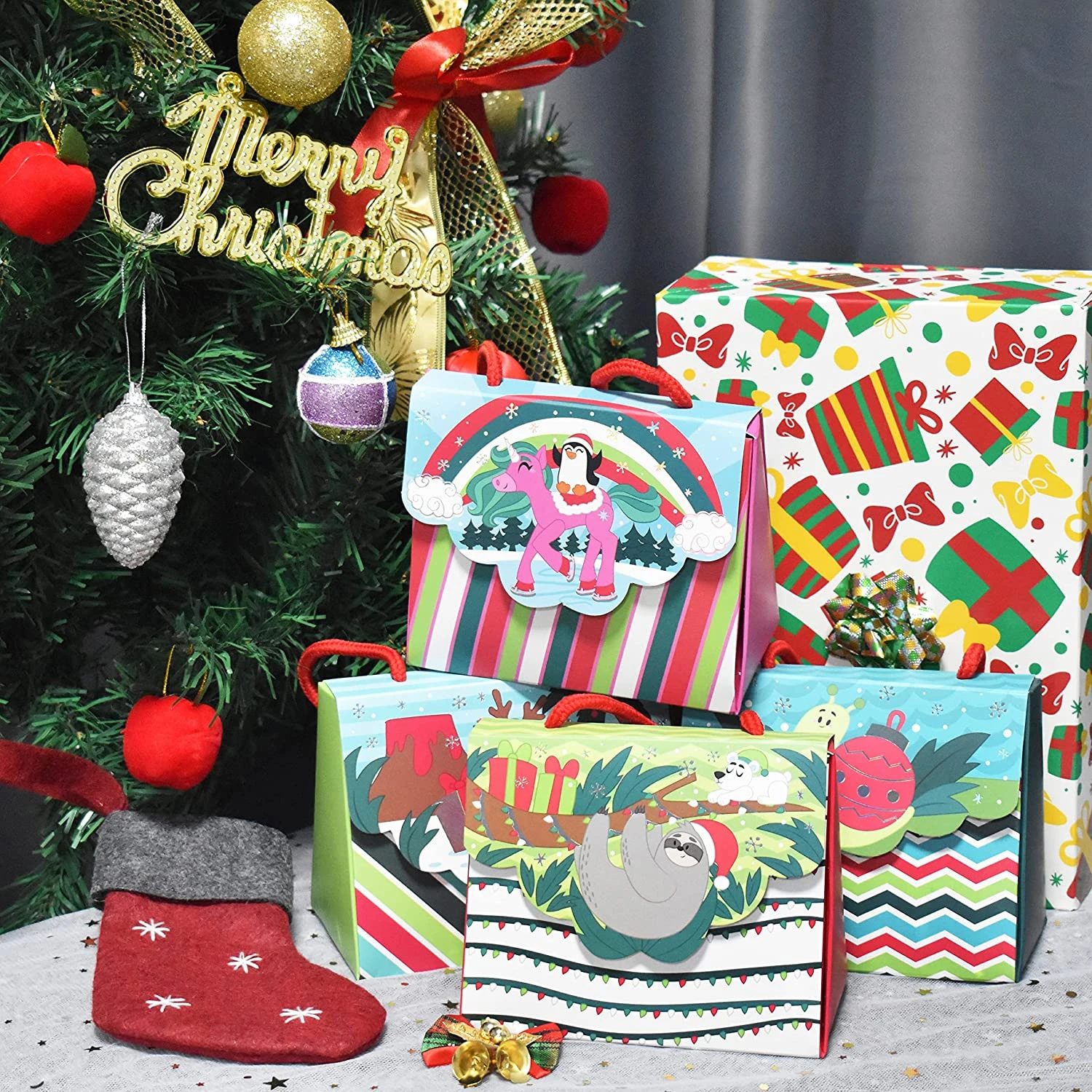 6 Designs Drawstring Christmas Treat Box Set, 12 Pcs 9 6 Designs Drawstring Christmas Treat Box Set, 12 Pcs - Image 7