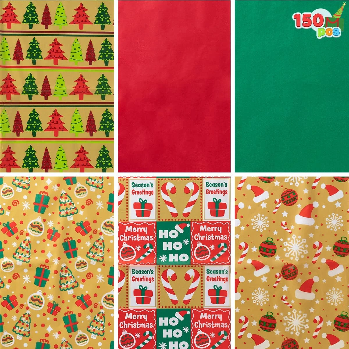 Classic Design Christmas Kraft Tissue Paper, 150 Sheets 4 Classic Design Christmas Kraft Tissue Paper, 150 Sheets - Image 2