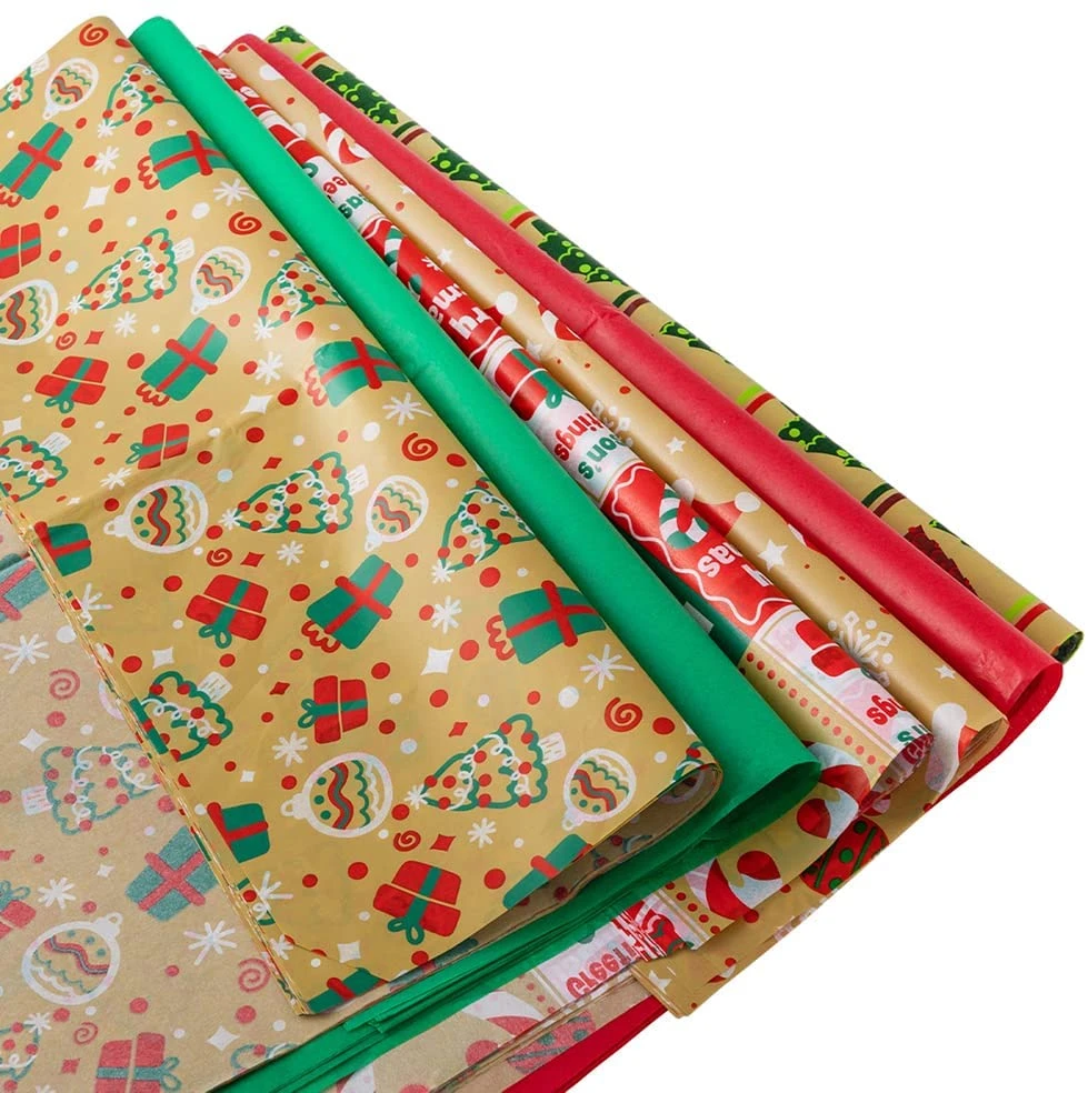 Classic Design Christmas Kraft Tissue Paper, 150 Sheets 3 Classic Design Christmas Kraft Tissue Paper, 150 Sheets
