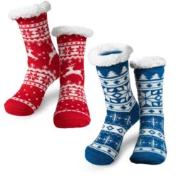 Christmas Fuzzy Ripple Slipper Socks, 2 Pack