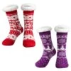 Christmas Fuzzy Ripple Slipper Socks Red And Purple, 2 Pack -Xmas Supplies Shop 14198 1