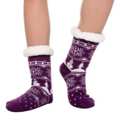 Christmas Fuzzy Ripple Slipper Socks Red And Purple, 2 Pack -Xmas Supplies Shop 14198 6