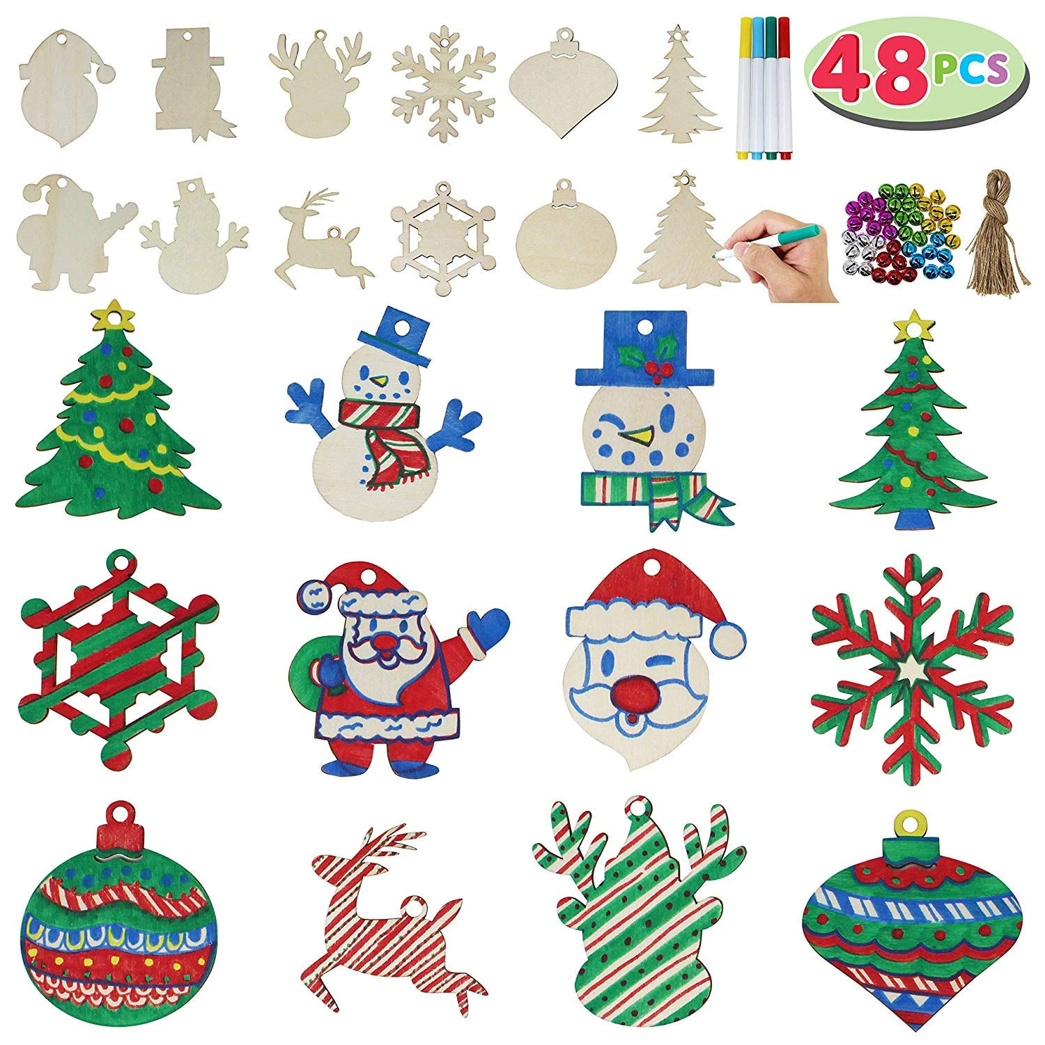 48 Piece Wooden Christmas Ornaments DIY Craft Kit 4 48 Piece Wooden Christmas Ornaments DIY Craft Kit - Image 2