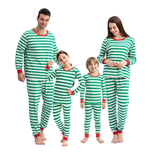 Women Christmas Green Stripe Family Matching Pajama 3 Women Christmas Green Stripe Family Matching Pajama