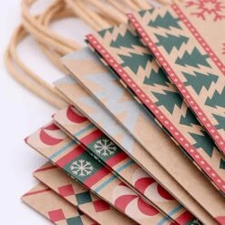 Christmas Kraft Bags In 8 Designs, 48 Pcs
