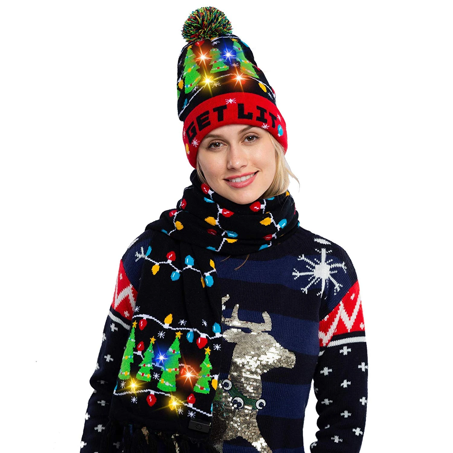 2 Piece Christmas Tree Lit-up Beanie And Scarf 5 2 Piece Christmas Tree Lit-up Beanie And Scarf - Image 3