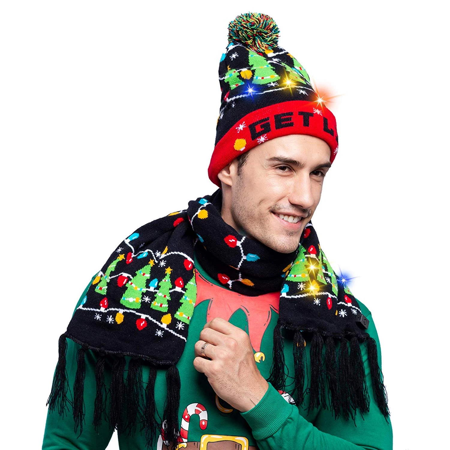 2 Piece Christmas Tree Lit-up Beanie And Scarf 6 2 Piece Christmas Tree Lit-up Beanie And Scarf - Image 4