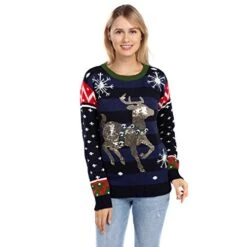 Christmas Sweaters Women's Cute Shining Reindeer Ugly Christmas Sweater -Xmas Supplies Shop 16 8f3d400d f4e7 4a86 b38b e592cbb51efe