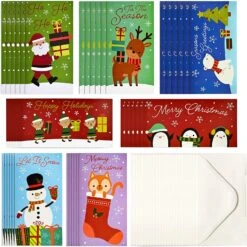 42 Pcs Cute Cartoon Christmas Greeting Cards