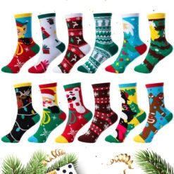 Christmas Cotton Socks, 12 Pairs