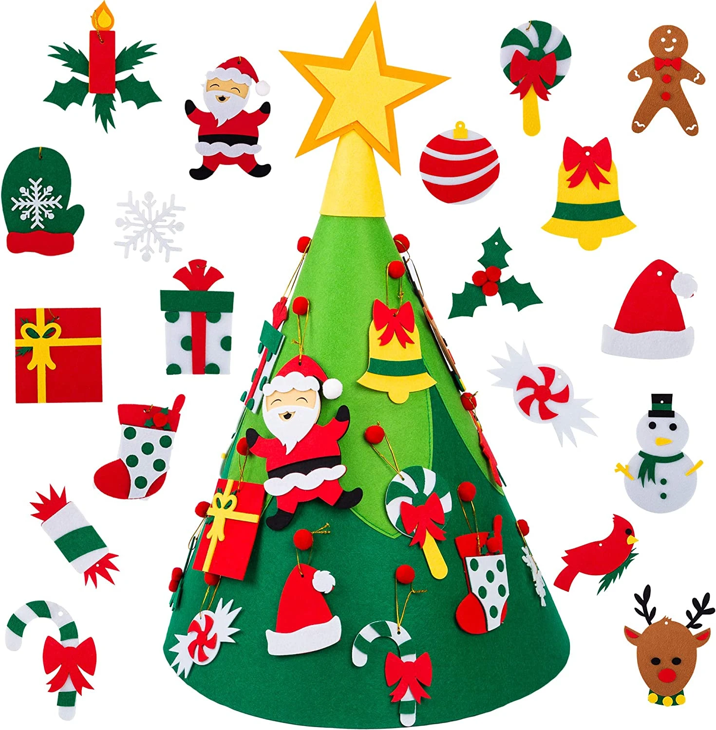 21.5" Christmas Tree Diy Felt Wall Decorations, 20 Pcs 3 21.5" Christmas Tree Diy Felt Wall Decorations, 20 Pcs