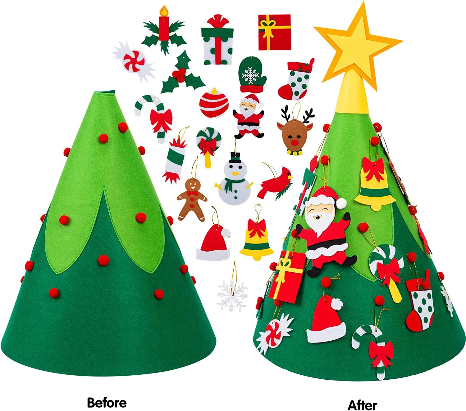 21.5" Christmas Tree Diy Felt Wall Decorations, 20 Pcs 4 21.5" Christmas Tree Diy Felt Wall Decorations, 20 Pcs - Image 2