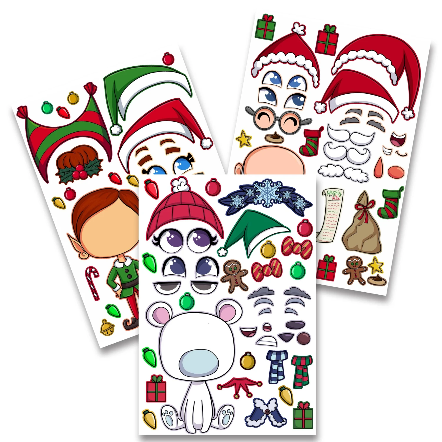 Make-a-face Christmas Sticker In 6 Designs, 36 Pcs 3 Make-a-face Christmas Sticker In 6 Designs, 36 Pcs