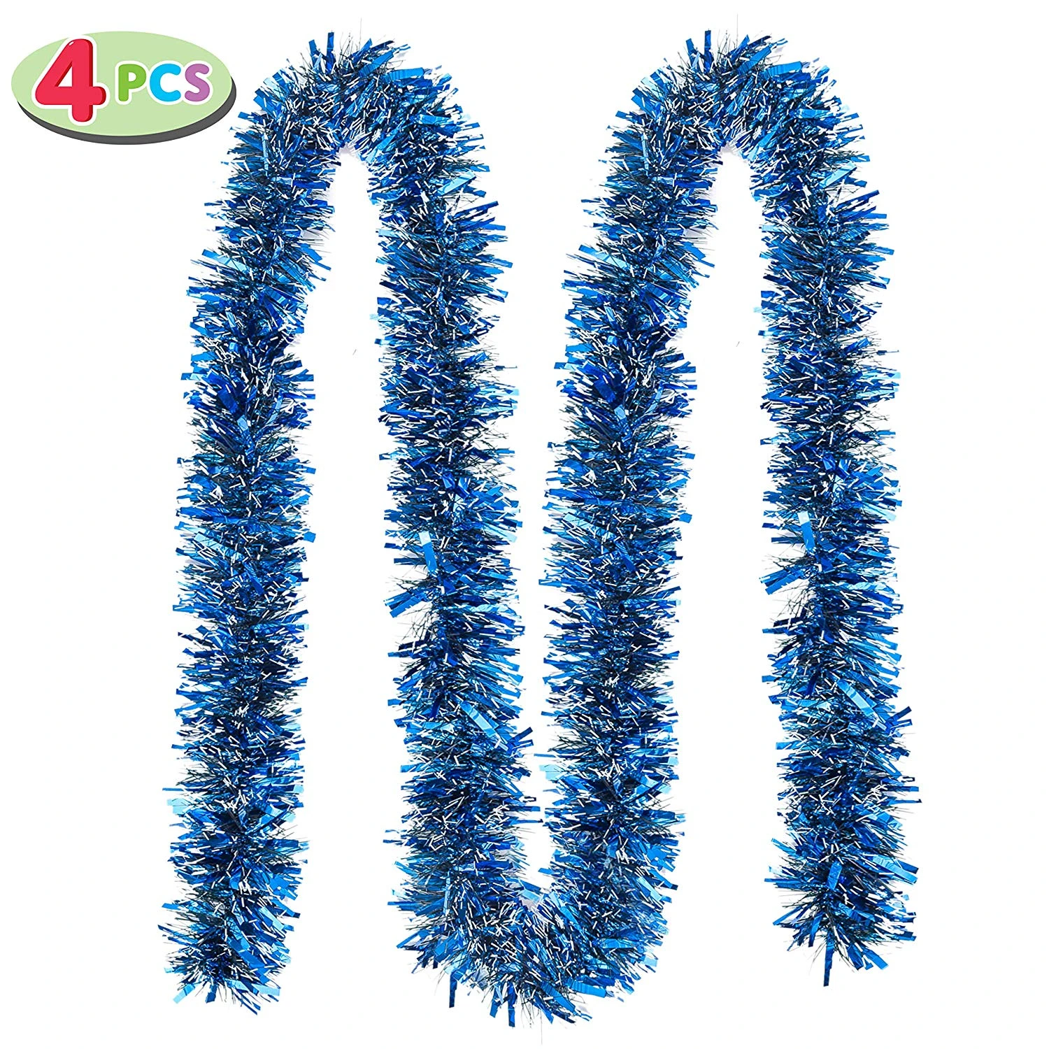 6.6 Ft. Christmas Blue Sparkly Tinsel Garland, 4 Pcs 5 6.6 Ft. Christmas Blue Sparkly Tinsel Garland, 4 Pcs - Image 3
