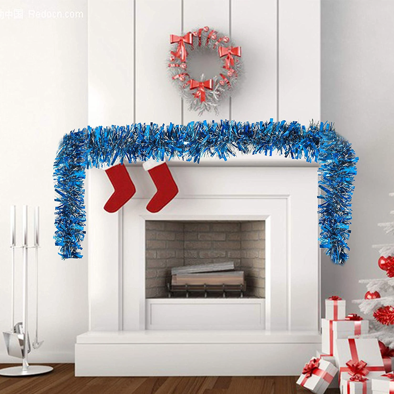 6.6 Ft. Christmas Blue Sparkly Tinsel Garland, 4 Pcs 7 6.6 Ft. Christmas Blue Sparkly Tinsel Garland, 4 Pcs - Image 5