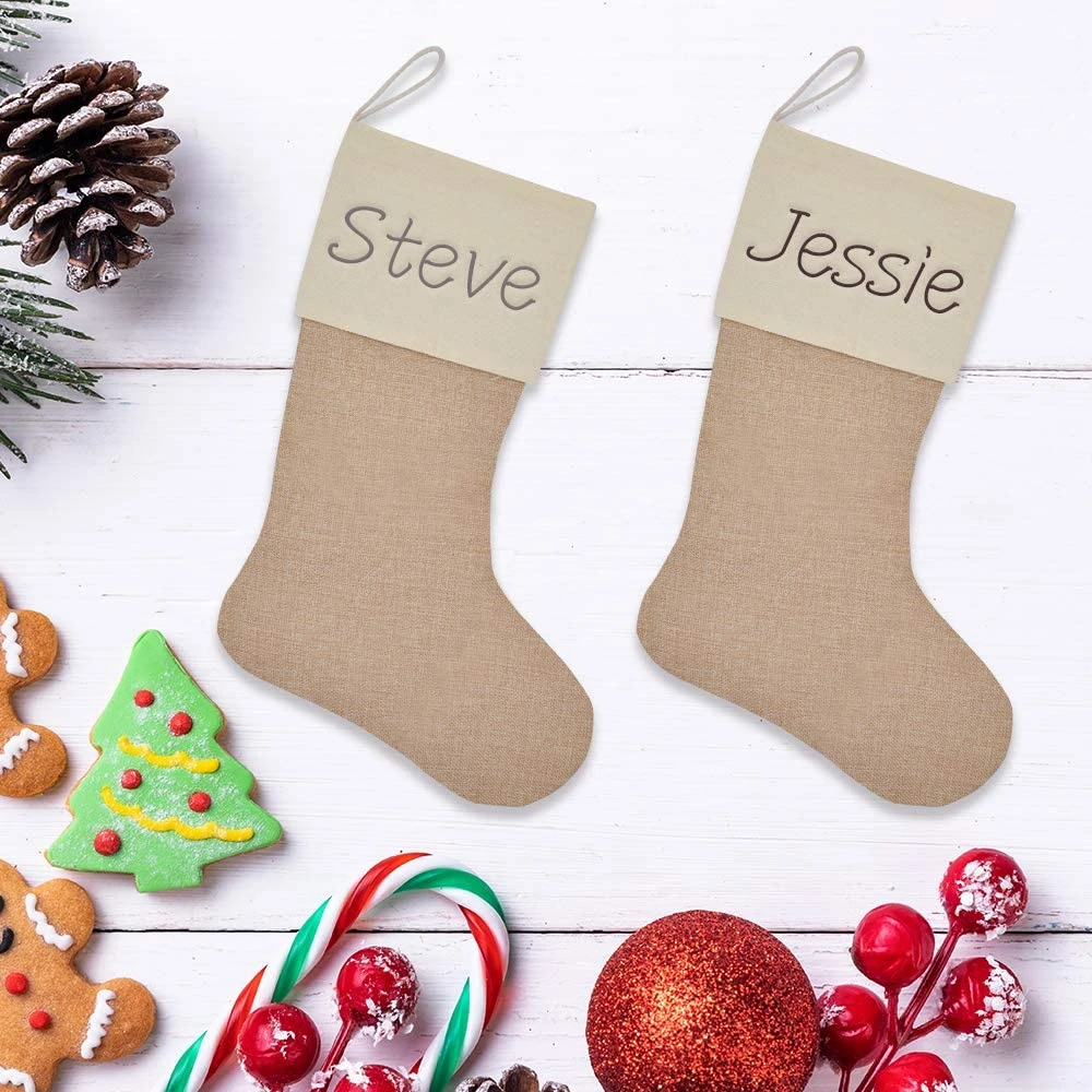 Plain Burlap Christmas Stockings 5 Plain Burlap Christmas Stockings - Image 3