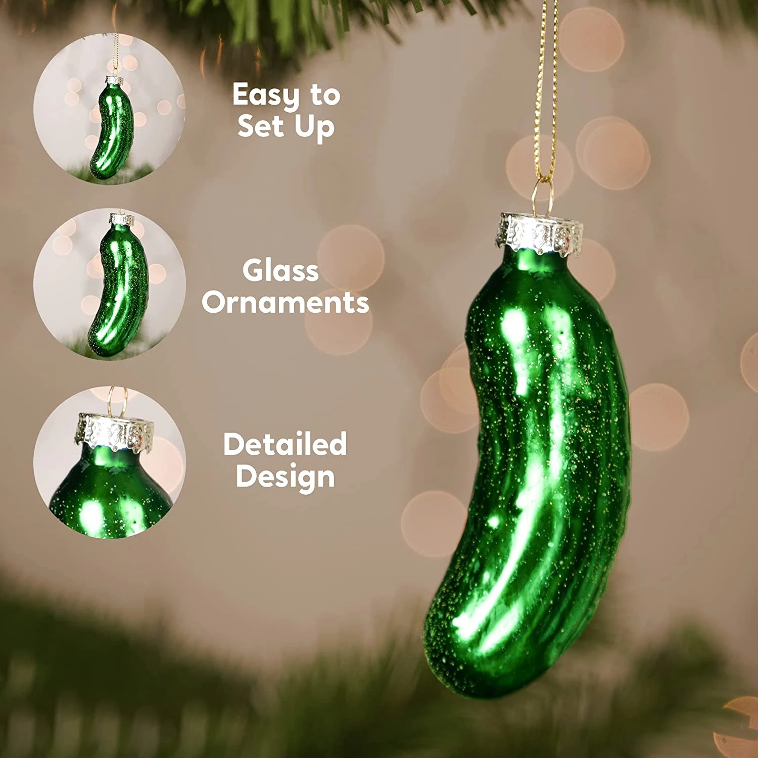 Christmas Glass Ornament 2-pcs Pickle Set For Christmas Tree Decoration 6 Christmas Glass Ornament 2-pcs Pickle Set For Christmas Tree Decoration - Image 4