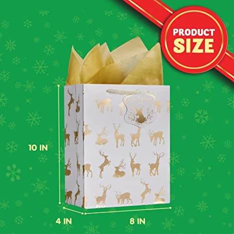 Christmas Holiday Foil Gold Gift Bags With Tissue Papers And Name Card Tags, 12 Pack 9 Christmas Holiday Foil Gold Gift Bags With Tissue Papers And Name Card Tags, 12 Pack - Image 7