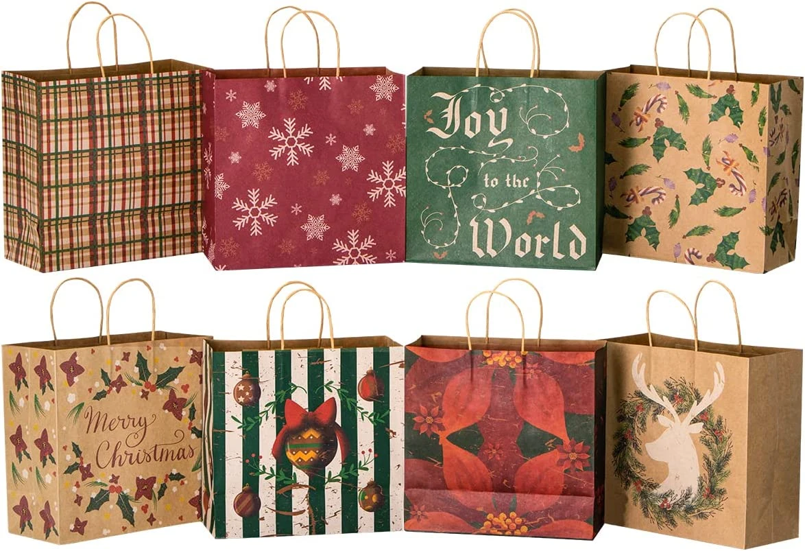 Large Pack Christmas Kraft Paper Bags With 8 Generic Vintage Drawstring, 24 Pcs 3 Large Pack Christmas Kraft Paper Bags With 8 Generic Vintage Drawstring, 24 Pcs