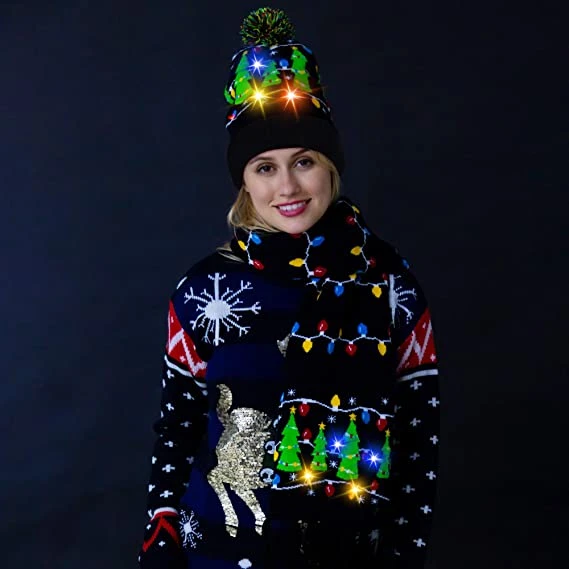 2 Piece Christmas Tree Lit-up Beanie And Scarf 4 2 Piece Christmas Tree Lit-up Beanie And Scarf - Image 2