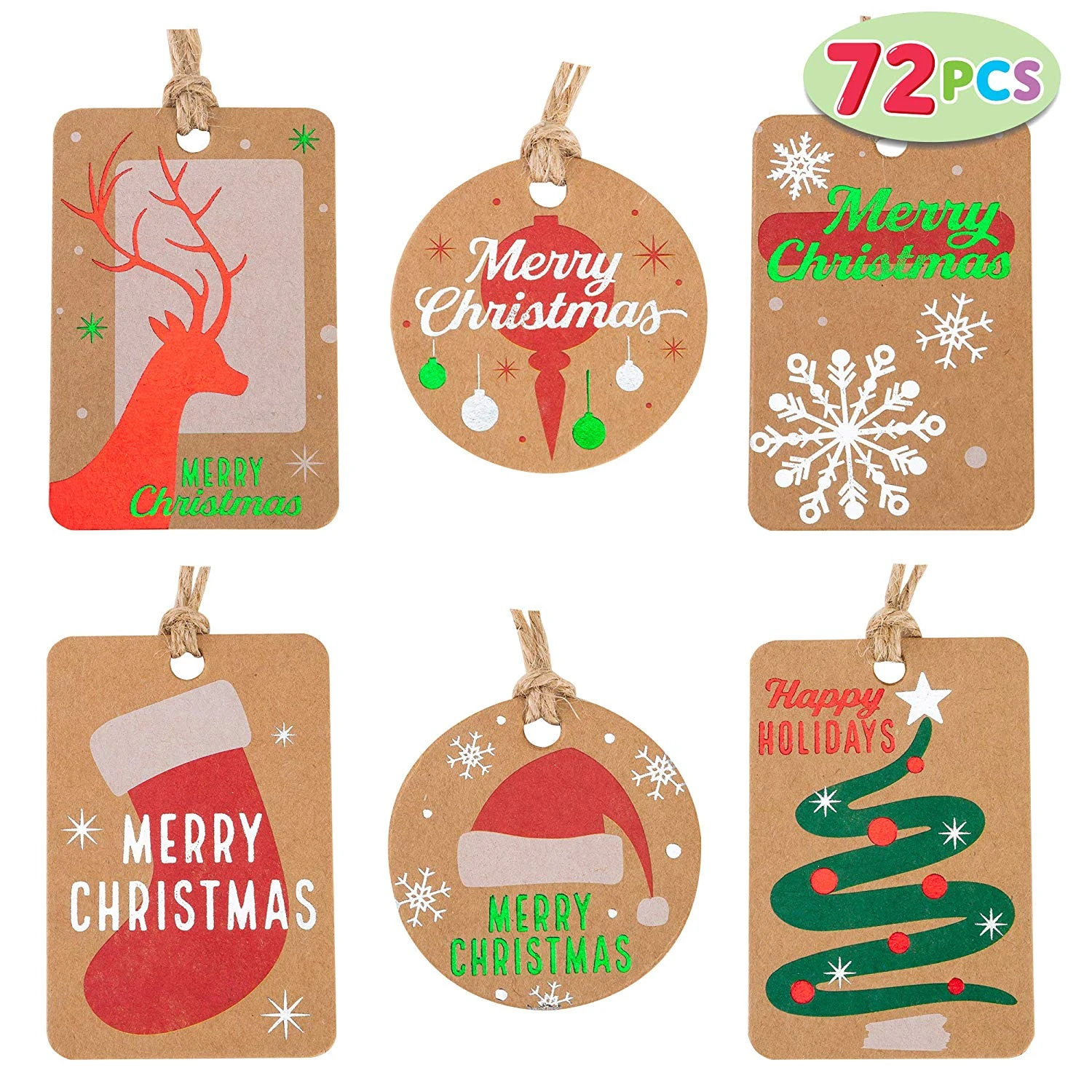 Christmas Kraft Tags, 72 Pcs 4 Christmas Kraft Tags, 72 Pcs - Image 2