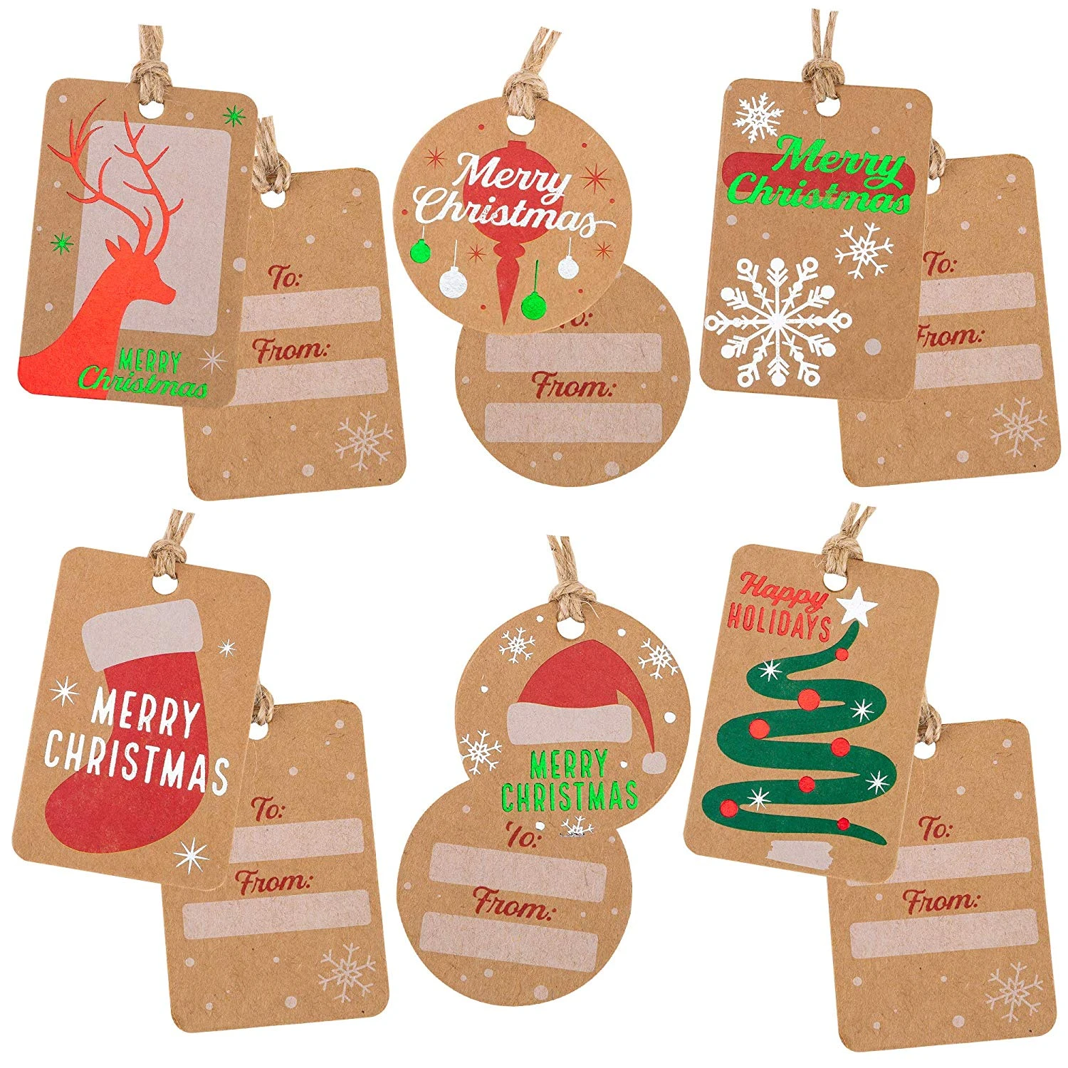Christmas Kraft Tags, 72 Pcs 3 Christmas Kraft Tags, 72 Pcs
