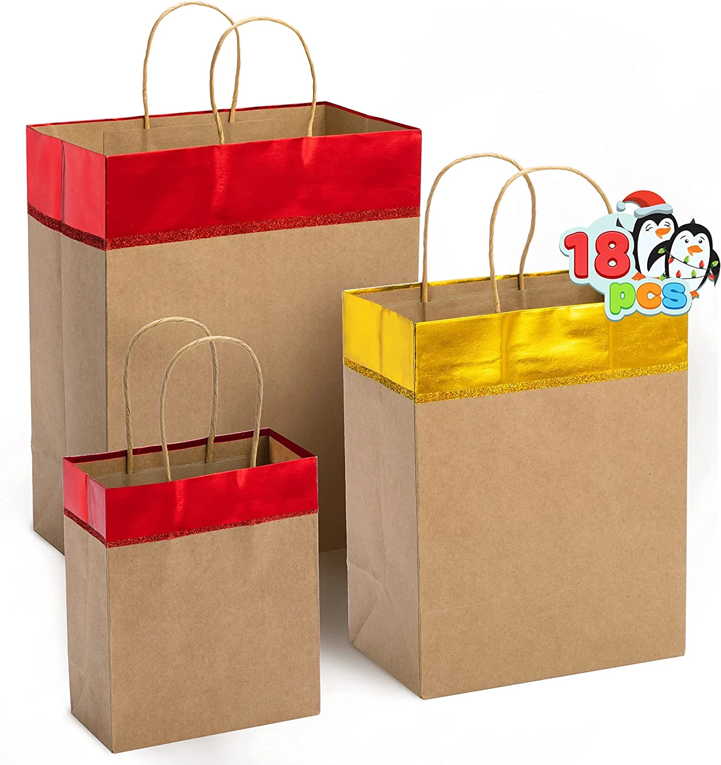 Red And Gold Christmas Kraft Gift Bags 4 Red And Gold Christmas Kraft Gift Bags - Image 2