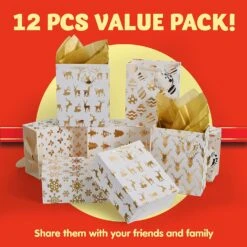 Christmas Holiday Foil Gold Gift Bags With Tissue Papers And Name Card Tags, 12 Pack 11 Christmas Holiday Foil Gold Gift Bags With Tissue Papers And Name Card Tags, 12 Pack -Xmas Supplies Shop 810M bfWA6L. AC SL1500