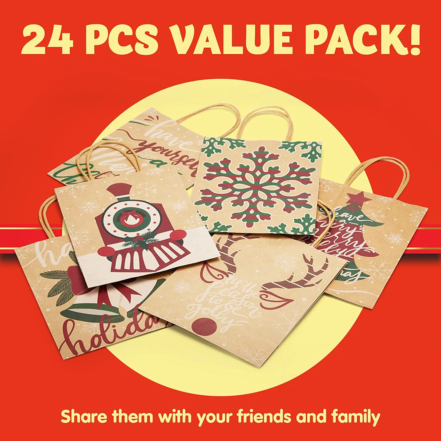 Christmas Kraft Paper Gift Bags With Large Characters 4 Christmas Kraft Paper Gift Bags With Large Characters - Image 2