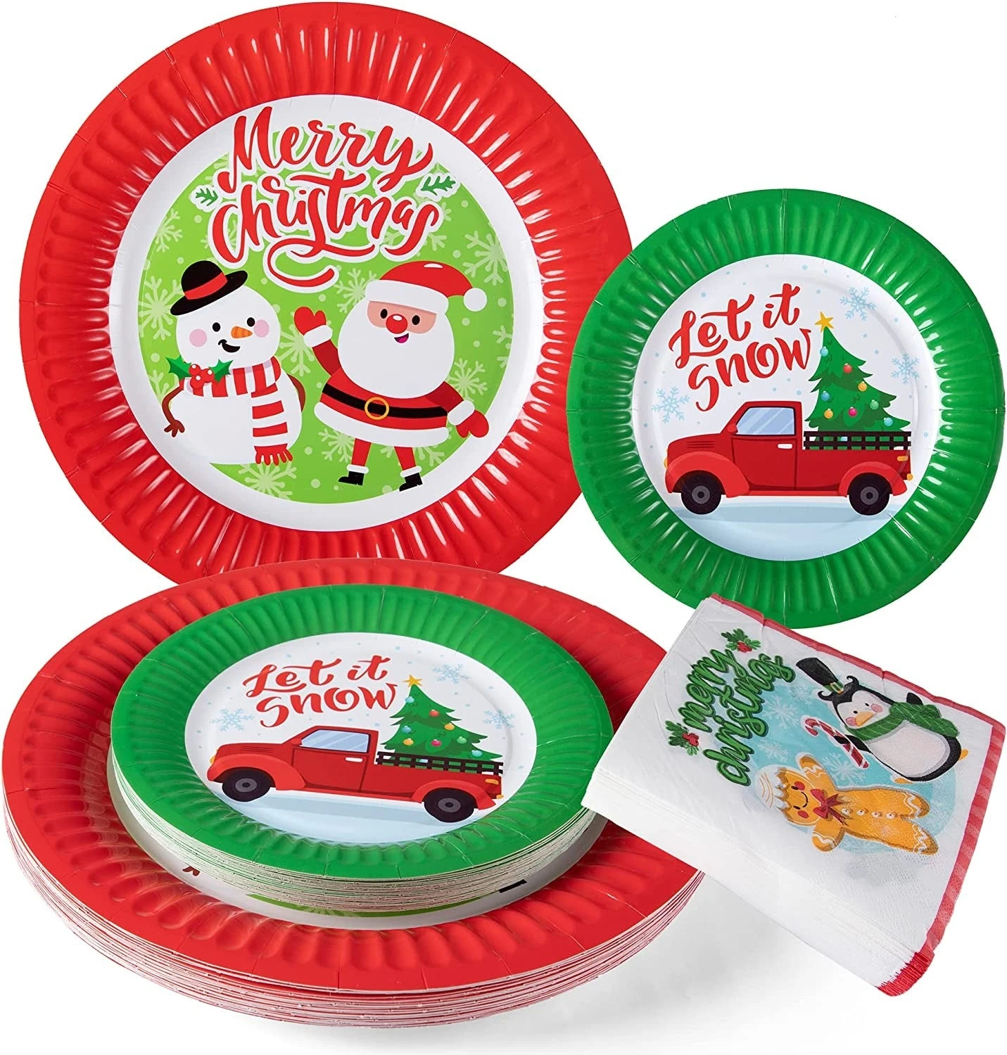 96Pcs Christmas Paper Plates And Napkins Set 3 96Pcs Christmas Paper Plates And Napkins Set