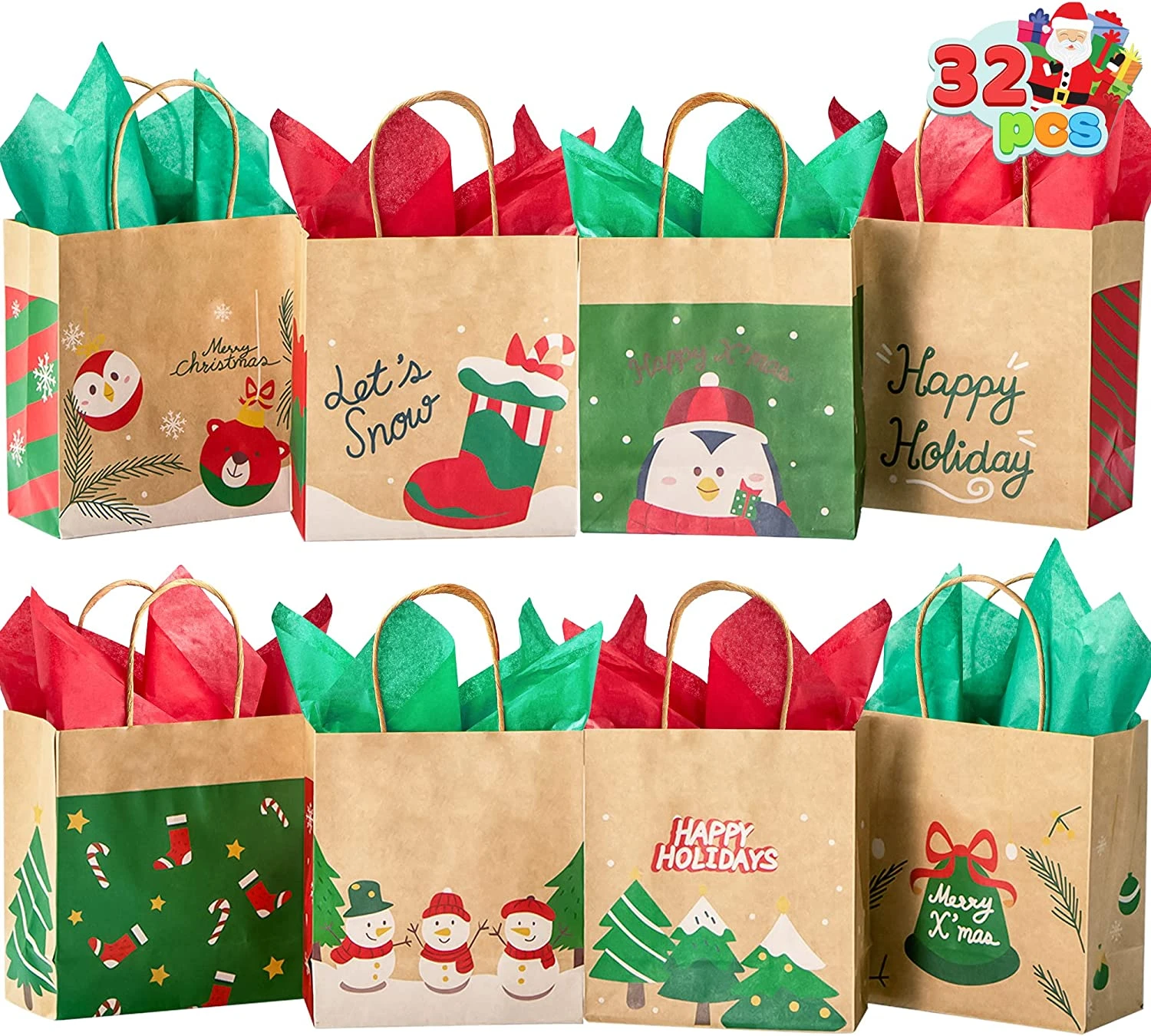 Small Kraft Paper Christmas Themed Bags With 10 Designs, 32 Pcs 4 Small Kraft Paper Christmas Themed Bags With 10 Designs, 32 Pcs - Image 2