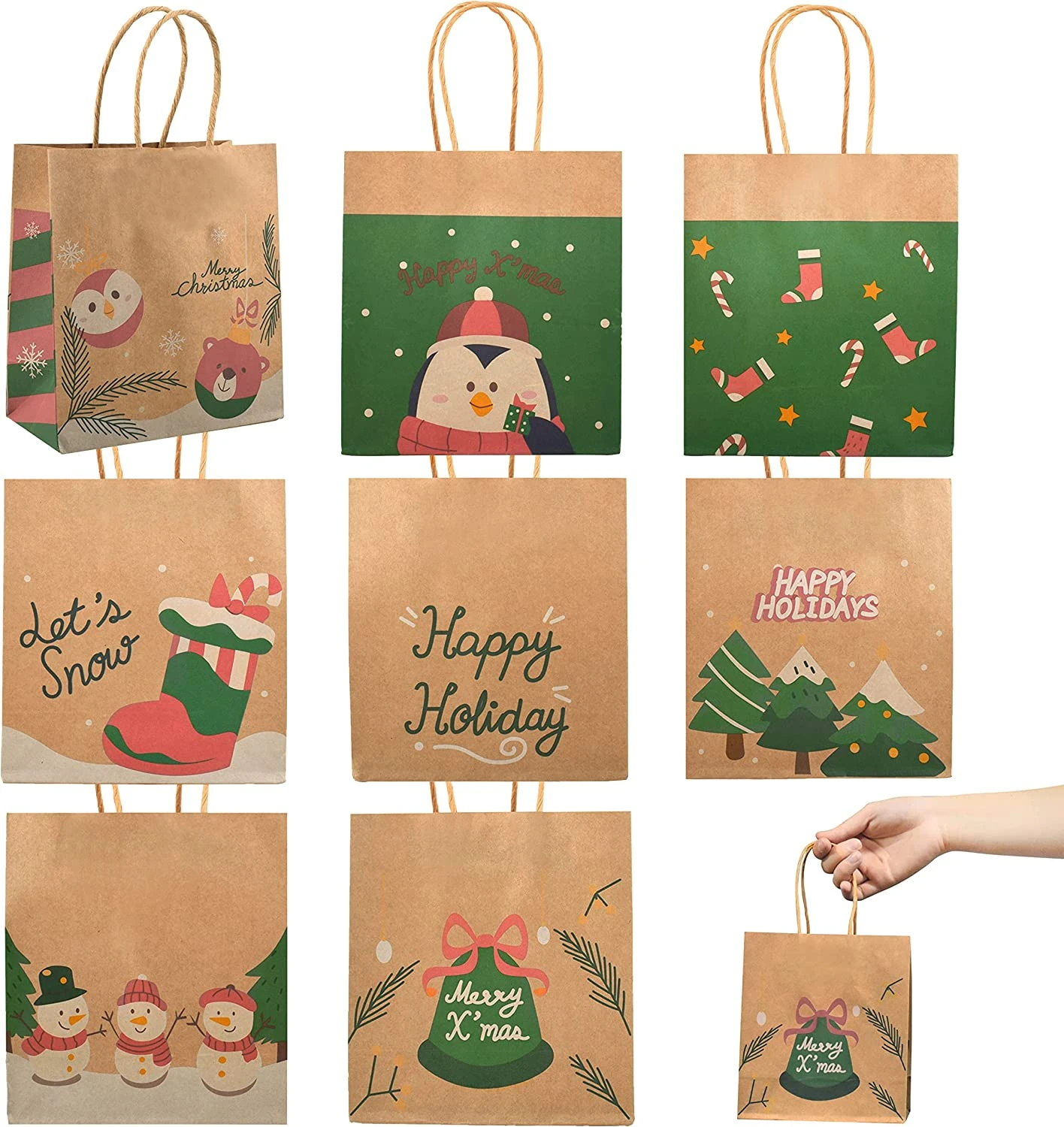 Small Kraft Paper Christmas Themed Bags With 10 Designs, 32 Pcs 10 Small Kraft Paper Christmas Themed Bags With 10 Designs, 32 Pcs - Image 8