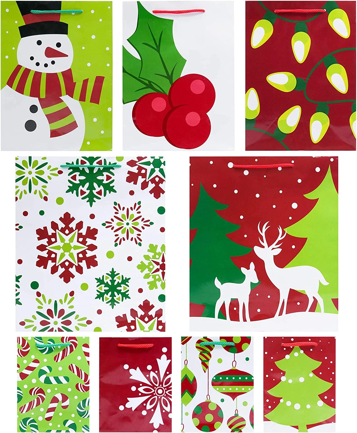 Christmas Goody Gift Bags With Handles Assorted Sizes 3 Christmas Goody Gift Bags With Handles Assorted Sizes