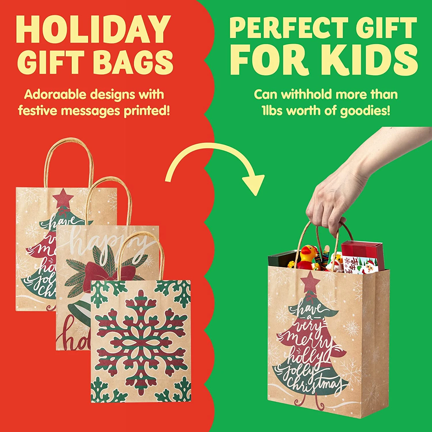 Christmas Kraft Paper Gift Bags With Large Characters 8 Christmas Kraft Paper Gift Bags With Large Characters - Image 6