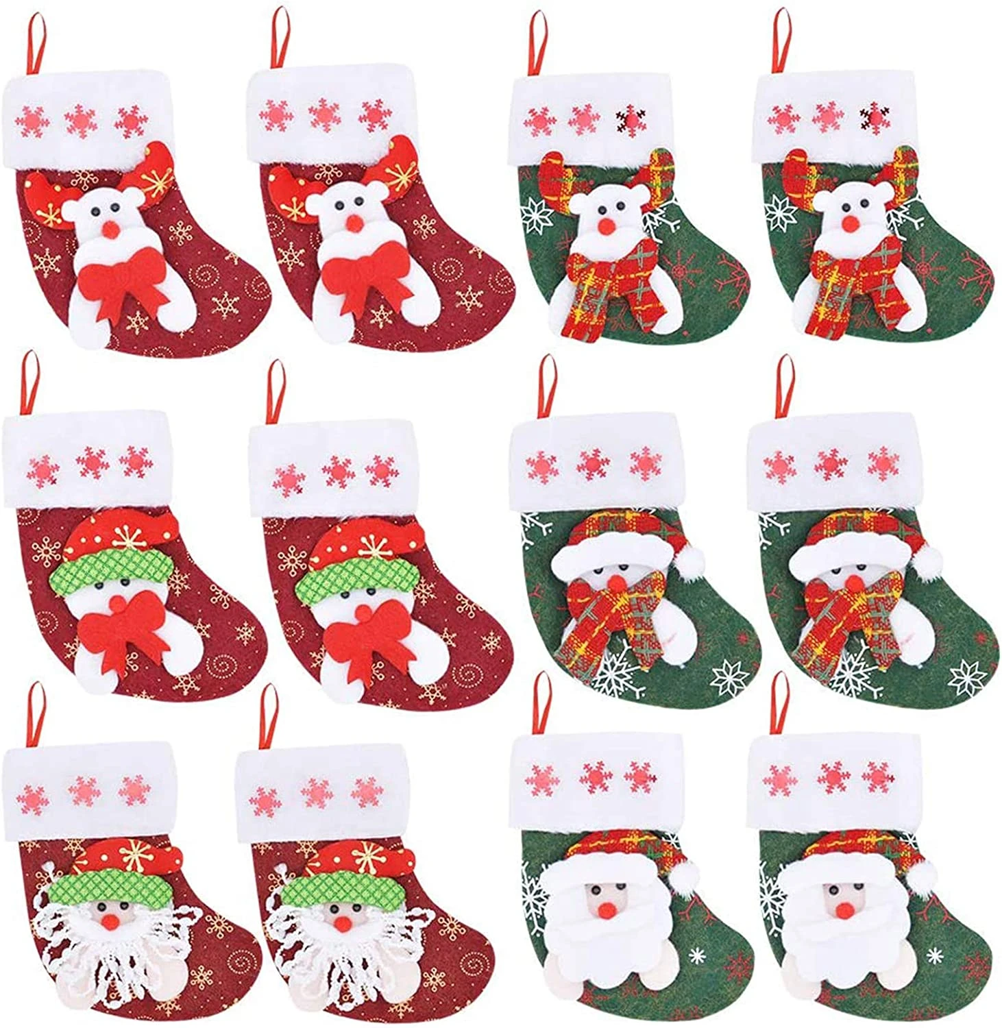 6in Mini Christmas Stockings (Patches), 12 Pcs 3 6in Mini Christmas Stockings (Patches), 12 Pcs