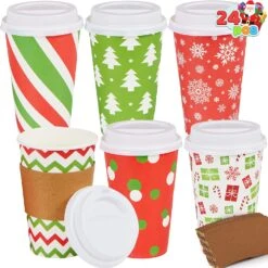 24Pcs Christmas Paper Cup 16 Oz With Holiday Design