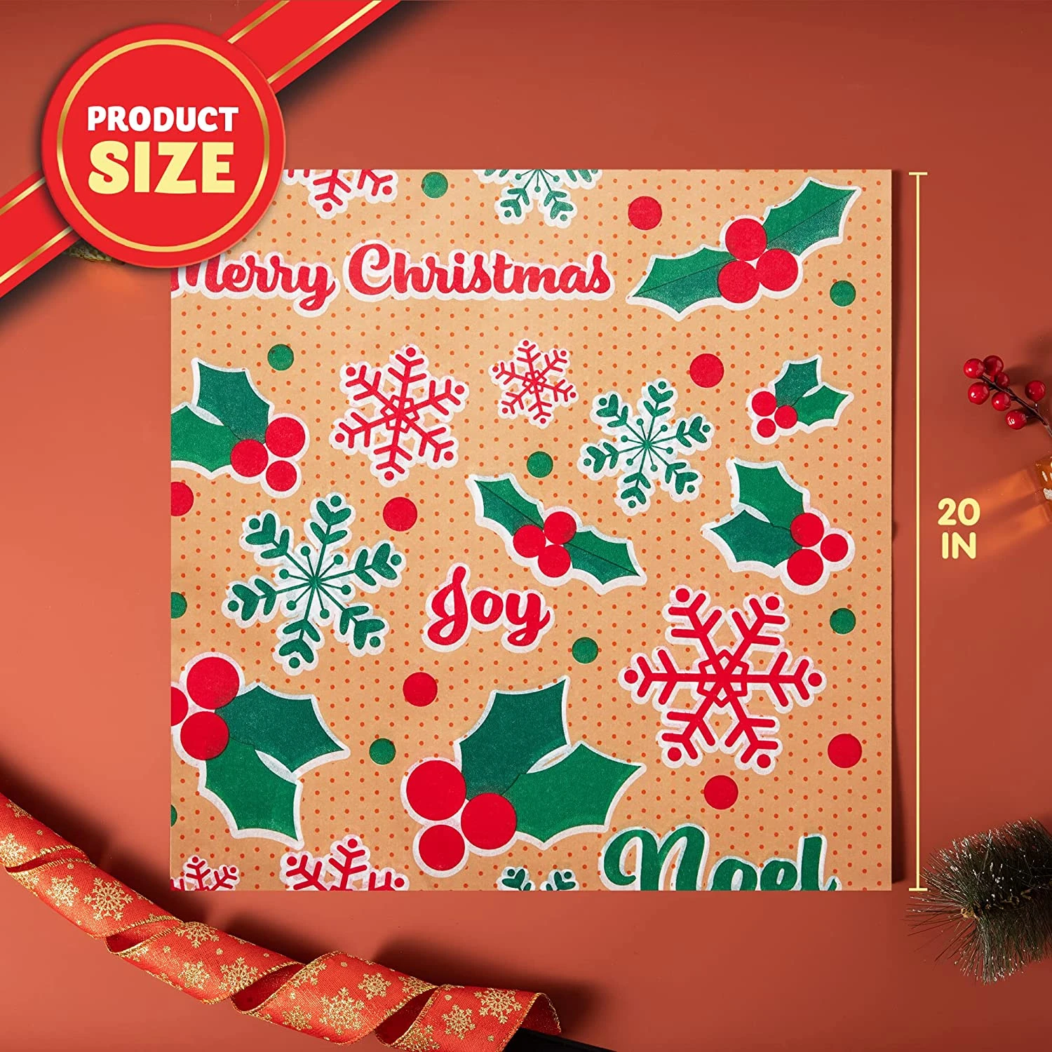 Christmas Tissue Paper Printed And Solid For Decoration And Wrapping 8 Christmas Tissue Paper Printed And Solid For Decoration And Wrapping - Image 6